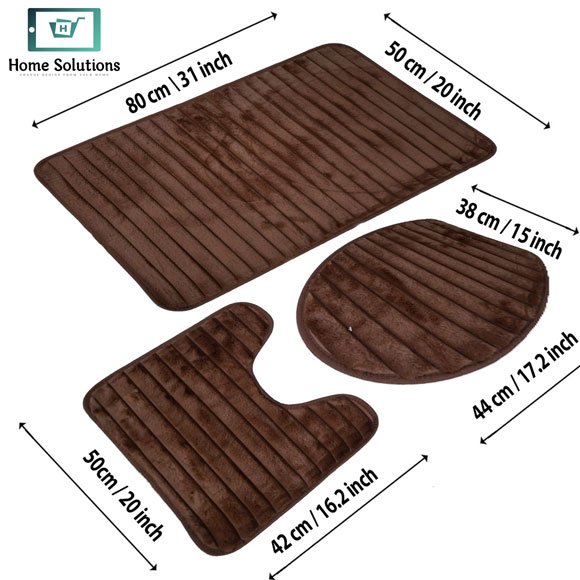 3-Piece Bath Mat Set – Soft Anti-Slip Bath & Toilet Rugs - Striped Design 4 3-Piece Bath Mat Set – Soft Anti-Slip Bath & Toilet Rugs - Striped Design - Image 2
