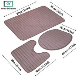 Alternative view of 3-Piece Bath Mat Set – Soft Anti-Slip Bath & Toilet Rugs - Striped Design