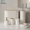 Modern black bathroom Accessories set with bamboo accents