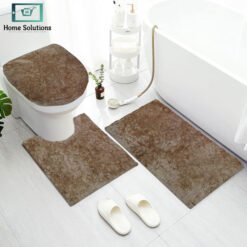 3-piece bathroom mat set with a soft bath mat, contour rug, and toilet lid cover in matching design, non-slip and absorbent for everyday bathroom use.