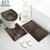 3-piece bathroom mat set with a soft bath mat, contour rug, and toilet lid cover in matching design, non-slip and absorbent for everyday bathroom use.
