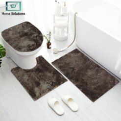 3-piece bathroom mat set with a soft bath mat, contour rug, and toilet lid cover in matching design, non-slip and absorbent for everyday bathroom use.