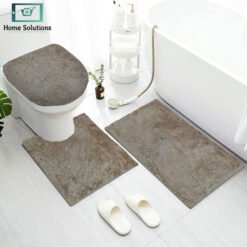 3-piece bathroom mat set with a soft bath mat, contour rug, and toilet lid cover in matching design, non-slip and absorbent for everyday bathroom use.