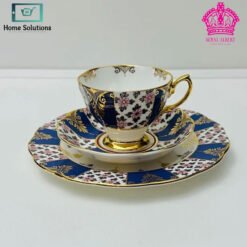 Royal Albert 100 Years 1900 Regency Blue 3-piece Teacup Saucer and Plate Set with floral design – teacup, saucer, and plate