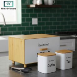Alternative view of HausRoland Bread Box Set 4-Piece - White with Bamboo Board