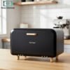 HausRoland black bread box with wooden legs and bamboo handle