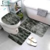 3-piece bathroom mat set with a soft bath mat, contour rug, and toilet lid cover in matching design, non-slip and absorbent for everyday bathroom use.