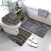 3-piece bathroom mat set with a soft bath mat, contour rug, and toilet lid cover in matching design, non-slip and absorbent for everyday bathroom use.