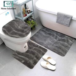 3-piece bathroom mat set with a soft bath mat, contour rug, and toilet lid cover in matching design, non-slip and absorbent for everyday bathroom use.