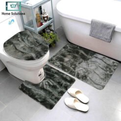 3-piece bathroom mat set with a soft bath mat, contour rug, and toilet lid cover in matching design, non-slip and absorbent for everyday bathroom use.