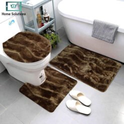 3-piece bathroom mat set with a soft bath mat, contour rug, and toilet lid cover in matching design, non-slip and absorbent for everyday bathroom use.