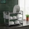 Binca premium 2-tier aluminium dish drying stand with utensil holder and drip tray