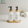 Frosted Glass Soap Dispenser Set with Bamboo Tray
