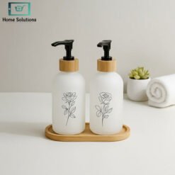 Frosted Glass Soap Dispenser Set with Bamboo Tray