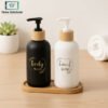 Frosted Glass Soap Dispenser Set with Bamboo Tray