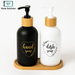 Alternative view of Elegant Dual Soap Dispenser Set – Frosted Glass with Bamboo Tray