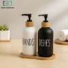 Frosted Glass dual Soap Dispenser Set with Bamboo Tray