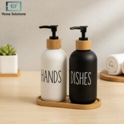 Frosted Glass dual Soap Dispenser Set with Bamboo Tray