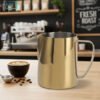 “Gold stainless steel 2000ml milk frothing pitcher with pointed spout for coffee and latte art”