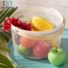 Round mesh metal storage fruit basket with wooden handle