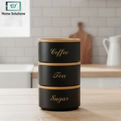 Alternative view of Stacking Metal Canister Set – Black with Bamboo Lids