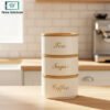 Stacking metal canister set White with bamboo lids