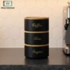 Stacking metal canister set black with bamboo lids