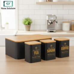 HausRoland deluxe black bread bin with bamboo lid