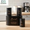 Black metal bread bin and canister set