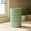 Stacking metal canister set Green with bamboo lids
