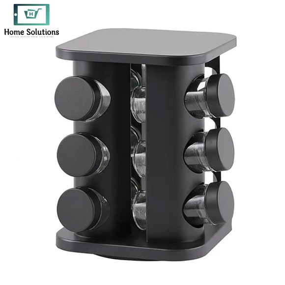 Revolving Spice Rack with 12 Glass Spice Jars – Matte Black 3 Revolving Spice Rack with 12 Glass Spice Jars – Matte Black - Image 2