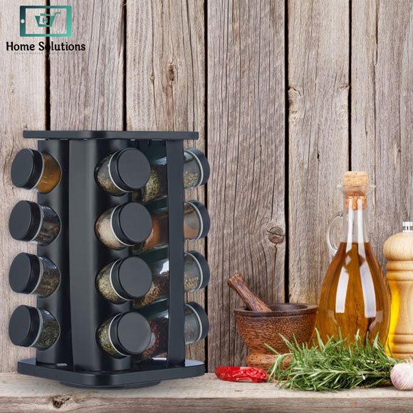 Revolving Spice Rack with 16 Glass Spice Jars – Matte Black 4 Revolving Spice Rack with 16 Glass Spice Jars – Matte Black - Image 2