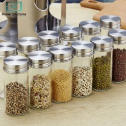 Revolving Glass Spice Jar Set Rack – 12 Pc 13 jars 2 1 - Home Solutions