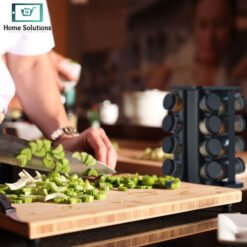 Revolving Spice Rack with 16 Glass Spice Jars – Matte Black 12 jars 2 2 - Home Solutions