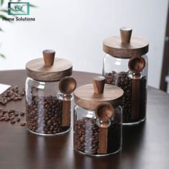 Wooden knob glass jar with spoon