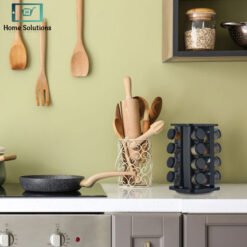 Revolving Spice Rack with 16 Glass Spice Jars – Matte Black 14 jars 4 2 - Home Solutions