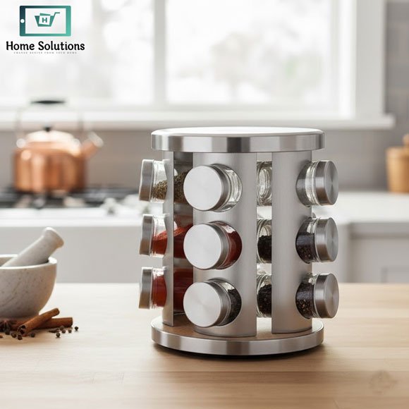 Revolving Glass Spice Jar Set Rack – 12 Pc 3 Revolving glass spice jar set 12 pc