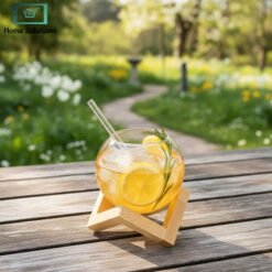 Lunar glass cup with wooden stand 400ml and 600ml moon design tumbler