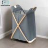 Foldable bamboo laundry hamper basket with lid and side handles