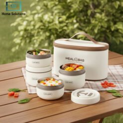 Thermal lunch box set with stainless steel containers and insulated carry bag