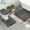 3-piece bathroom mat set with a soft bath mat, contour rug, and toilet lid cover in matching design, non-slip and absorbent for everyday bathroom use.