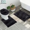 3-piece bathroom mat set with a soft bath mat, contour rug, and toilet lid cover in matching design, non-slip and absorbent for everyday bathroom use.