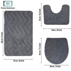 Alternative view of 3-Piece Bath Mat Set – Soft Anti-Slip Bath & Toilet Rugs - Chevron