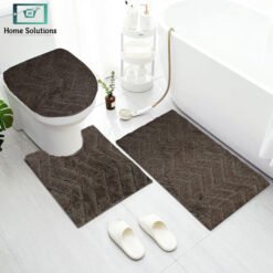 3-piece bathroom mat set with a soft bath mat, contour rug, and toilet lid cover in matching design, non-slip and absorbent for everyday bathroom use.
