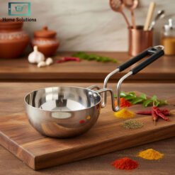 Indian tadka pan stainless steel vaghar with bakelite grip handle