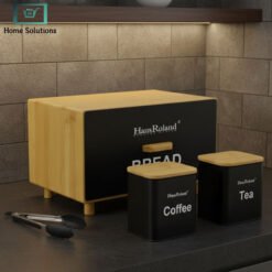 HausRoland black bread box set with bamboo board