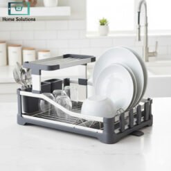 Binca aluminum dish rack with 2 tiers, cup holders and 360 degree drain spout