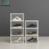 ClearStack transparent stackable shoes organizer with front opening doors