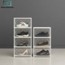 ClearStack transparent stackable shoes organizer with front opening doors