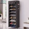 “10-layer dustproof fabric shoe rack cabinet with multiple shelves for organized indoor shoe storage”
